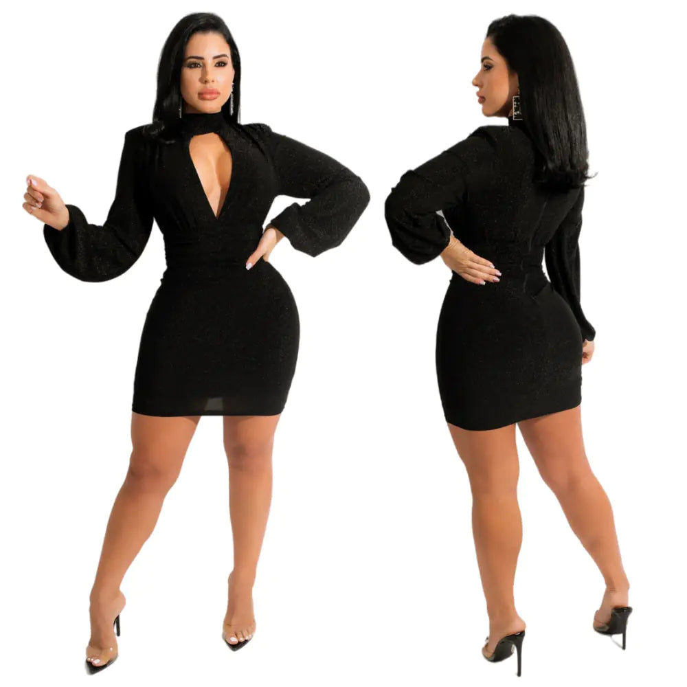 Sexy Deep V Lacquer Dress